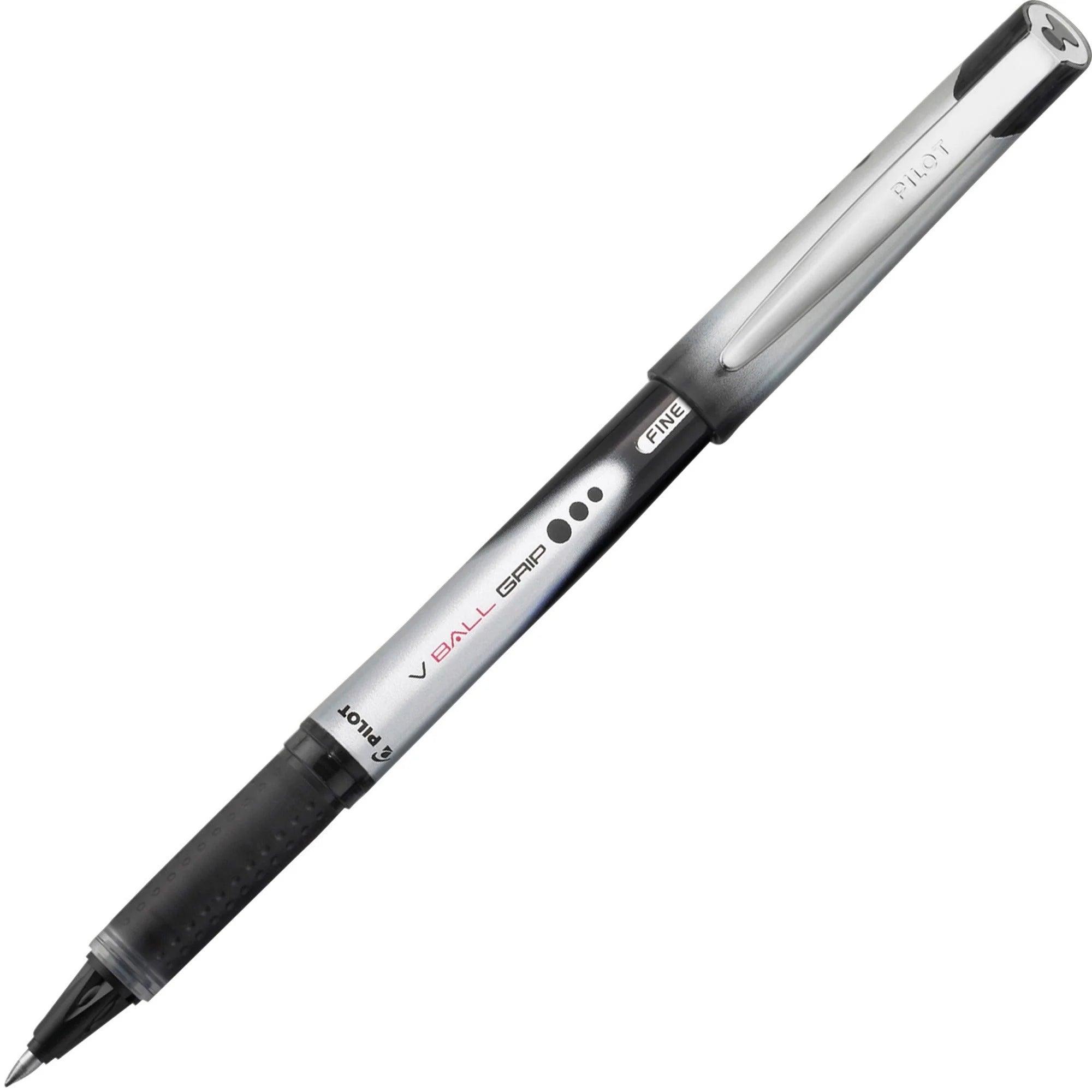 Pilot Vball Grip Rollerball Pens - 0.7mm Fine Point - Black Ink - Metal Barrel