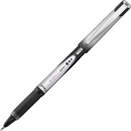 Pilot Vball Grip Rollerball Pens - 0.7mm Fine Point - Black Ink - Metal Barrel