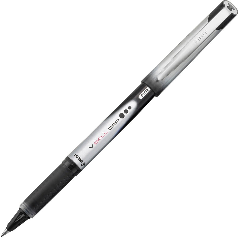 Pilot Vball Grip Rollerball Pens - 0.7mm Fine Point - Black Ink - Metal Barrel