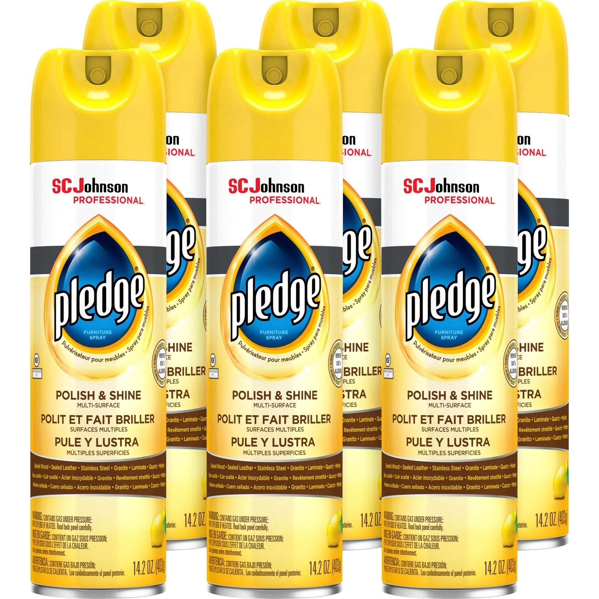 Pledge Lemon Enhancing Polish - 14.2 fl oz - Scent - White - 6/Carton - Specialty Cleaners
