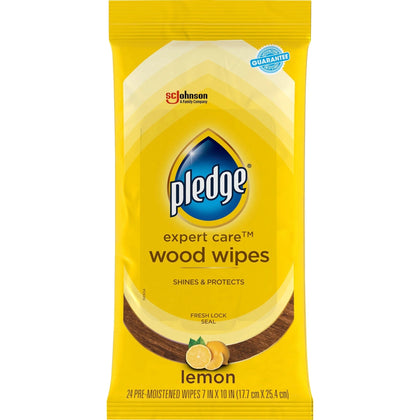 Pledge Lemon Enhancing Polish Wipes - Pre-moistened Wax-free - 24 Pack - Cleaning