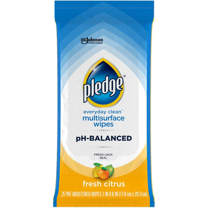 Pledge Multisurface Cleaner Wipes - Fresh Citrus Scent - pH Balanced - Cleaning