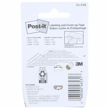 Post-it Labeling & Cover-up Tape: 1’’ x 58.33 ft - White Removable - 1 Roll - Correction Supplies