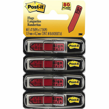 Post-it® Arrow Message Flags: 80 Red Flags ’SIGN HERE’ Dispenser Included - Indexing
