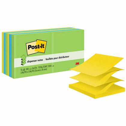 Post-it® Dispenser Notes: 3’’ Square Flags 100 Sheets Limeade Citron Blue Paradise - Adhesive Notes & Dispensers