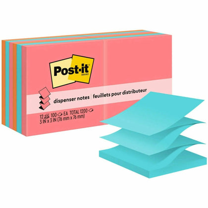 Post-it® Dispenser Notes: 3x3 Square Flags 100 Sheets Guava Aqua Splash Vital Orange - 12 Pack - Adhesive Notes &