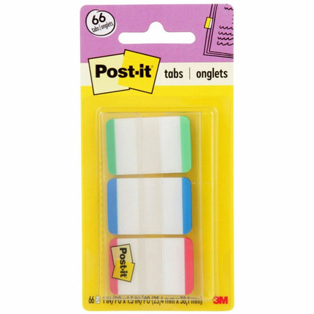 Post-it® Durable Tabs: 1.50’’ x 1’’ Tabs in Green Red Blue - Repositionable - 66 Pack - Index Accessories & Page Markers