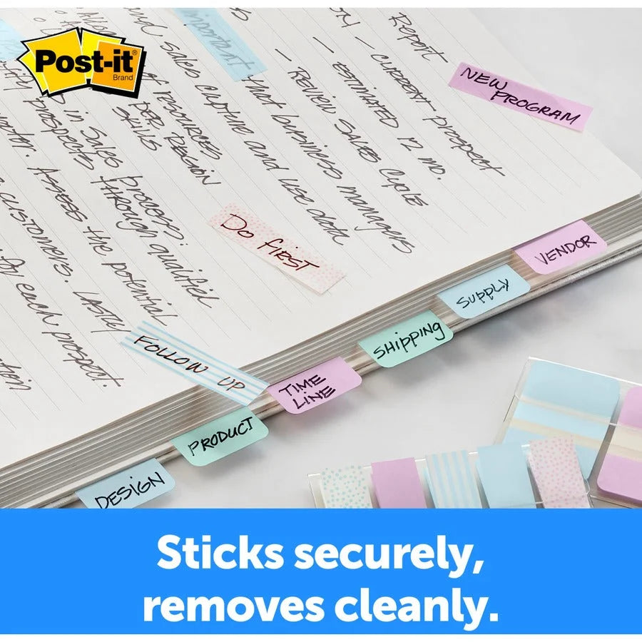 Post-it® Durable Tabs: 12 Tabs in Blue Pink Green - Removable - 36/Pack - Index Accessories & Page Markers