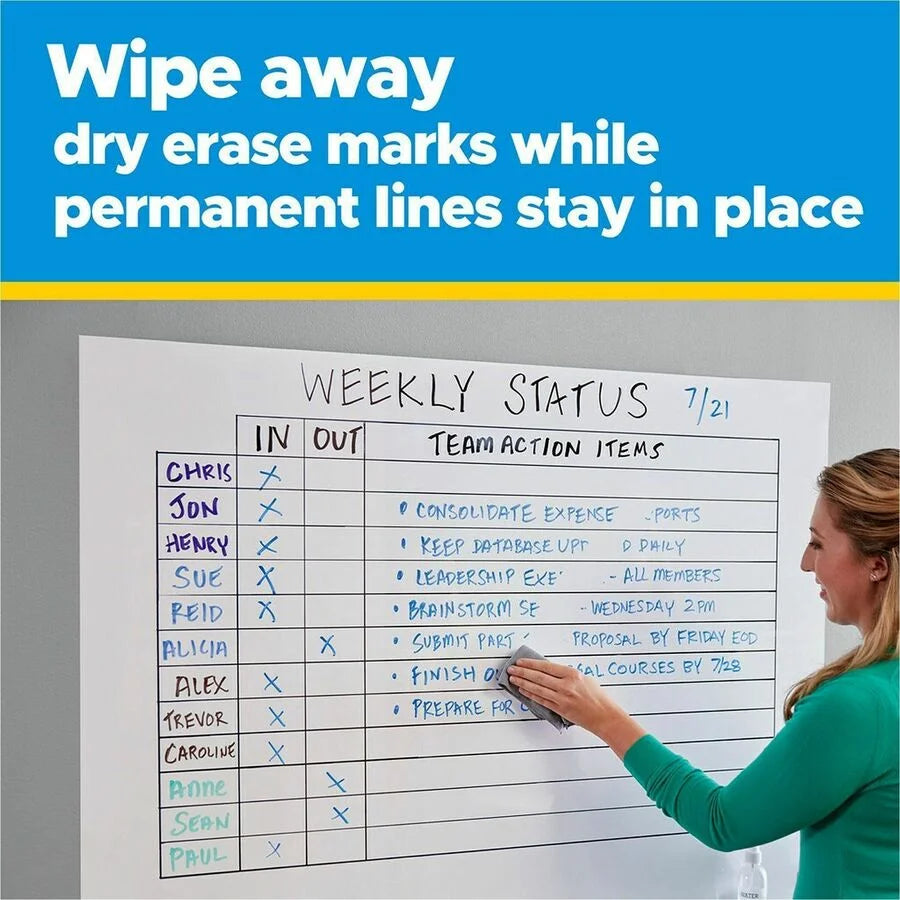 Post-it® Easy Erase Whiteboard Roll: Flexible Stain Resistant Self-stick - 4’x3’ White Surface - Dry Boards