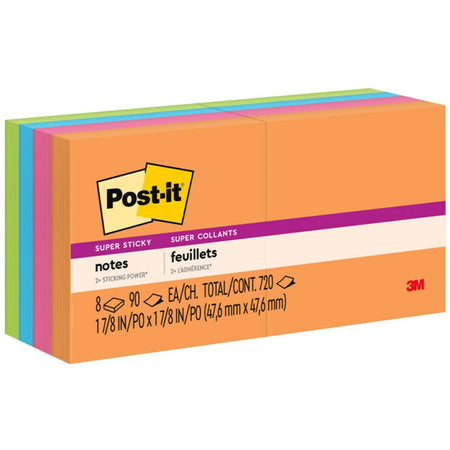 Post-it® Energy Boost Color Collection Super Sticky Notes - 2’’ Square 90 Sheets - Vital Orange Tropical Pink Limeade