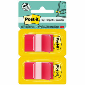 Post-it® Flags: 1’’ x 1 3/4’’ Red Flags - Removable Self-adhesive - 100 Pack - Indexing