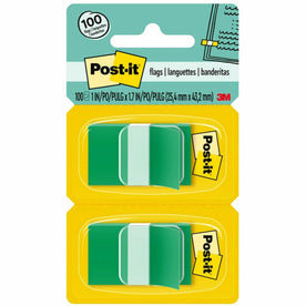 Post-it® Flags: 100 Green 1’’ x 1 3/4’’ Rectangle Flags - Removable - Dispenser Included - Indexing