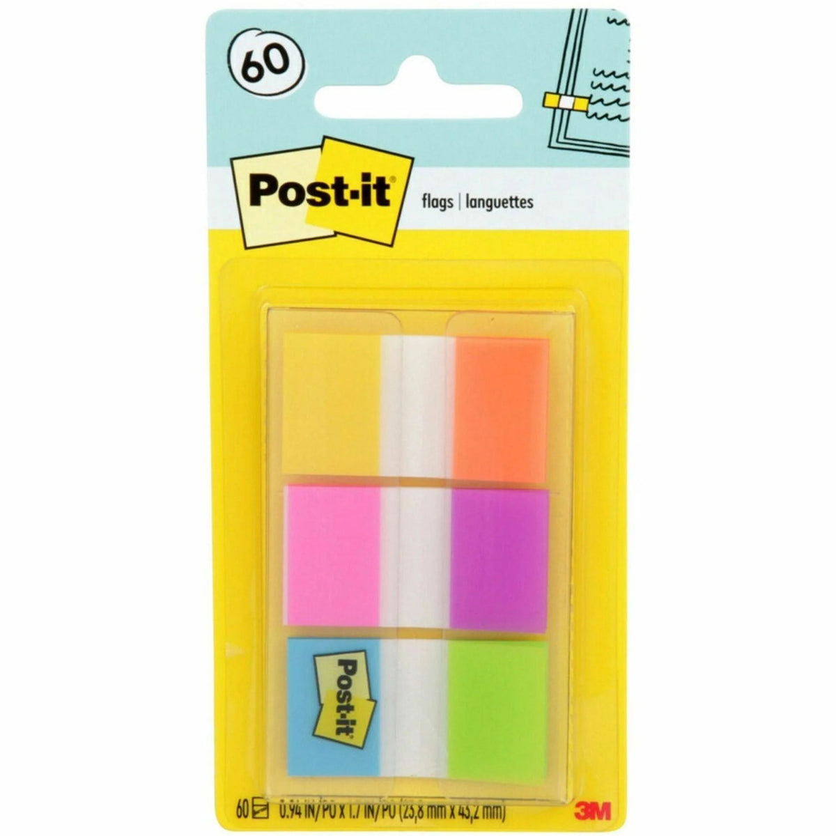 Post-it® Flags: 60-Pack Assorted Colors 1’’ x 1 3/4’’ Self-Adhesive & Removable - Indexing Flags