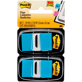 Post-it® Flags: Bright Blue Rectangle Flags - 1’’ x 1 3/4’’ - Removable - 100/Pack - Indexing