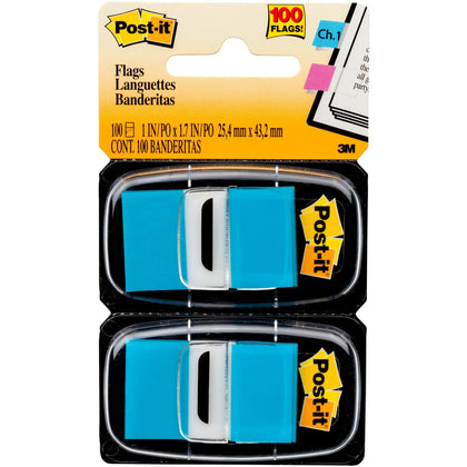 Post-it® Flags: Bright Blue Rectangle Flags - 1’’ x 1 3/4’’ - Removable - 100/Pack - Indexing