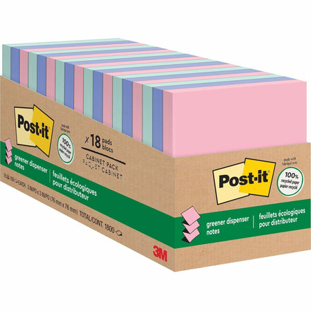 Post-it® Greener Dispenser Notes: Eco-friendly Square Flags - 100 Sheets - Positively Pink Fresh Mint Moonstone