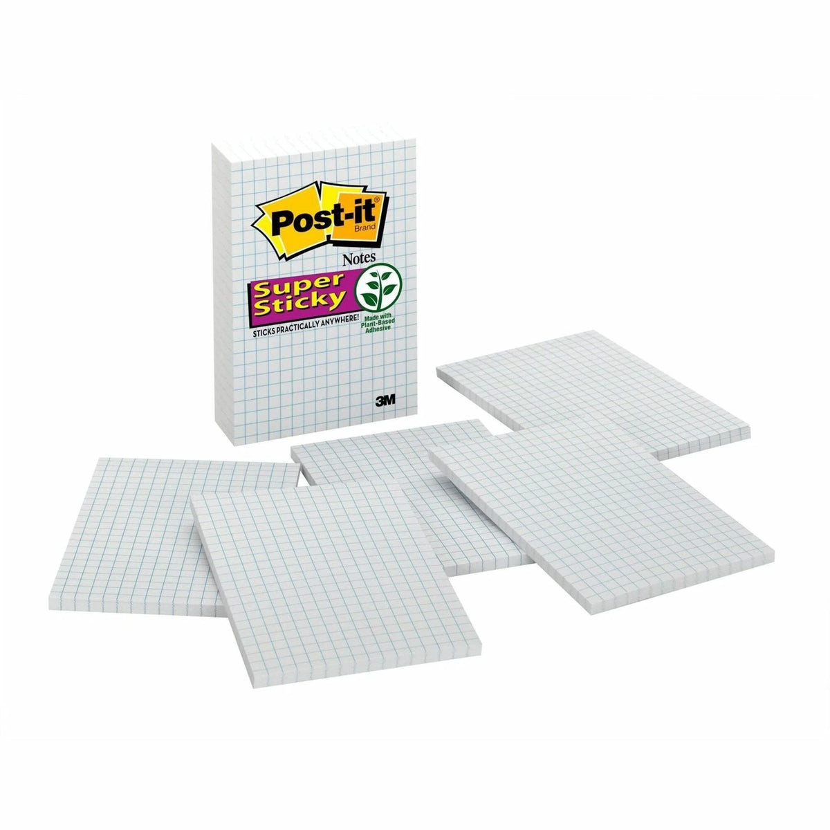 Post-it® Grid-Lined Notes: White 4x6’’ Rectangle 50 Sheets - 6 Pack - Adhesive Notes & Dispensers