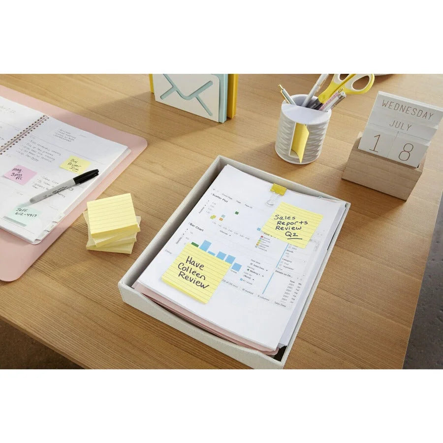 Post-it® Lined Notes: Canary Yellow 3x3 Square Ruled - 6 Pack - Adhesive Notes & Dispensers