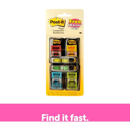 Post-it® Message Flag Value Pack - 1’’ Flags - Arrow Rectangle - SIGN HERE - 248/Pack - Indexing