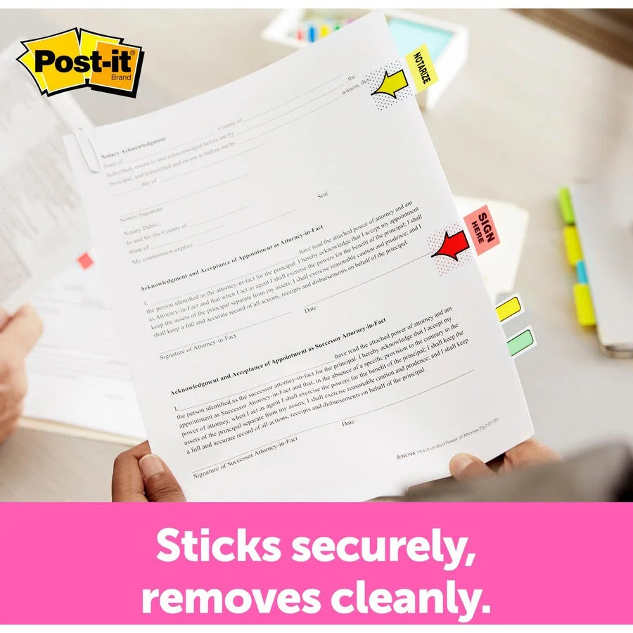 Post-it® Message Flags: 1’’ Arrow & Rectangle Flags Yellow - 100 Pack - Indexing