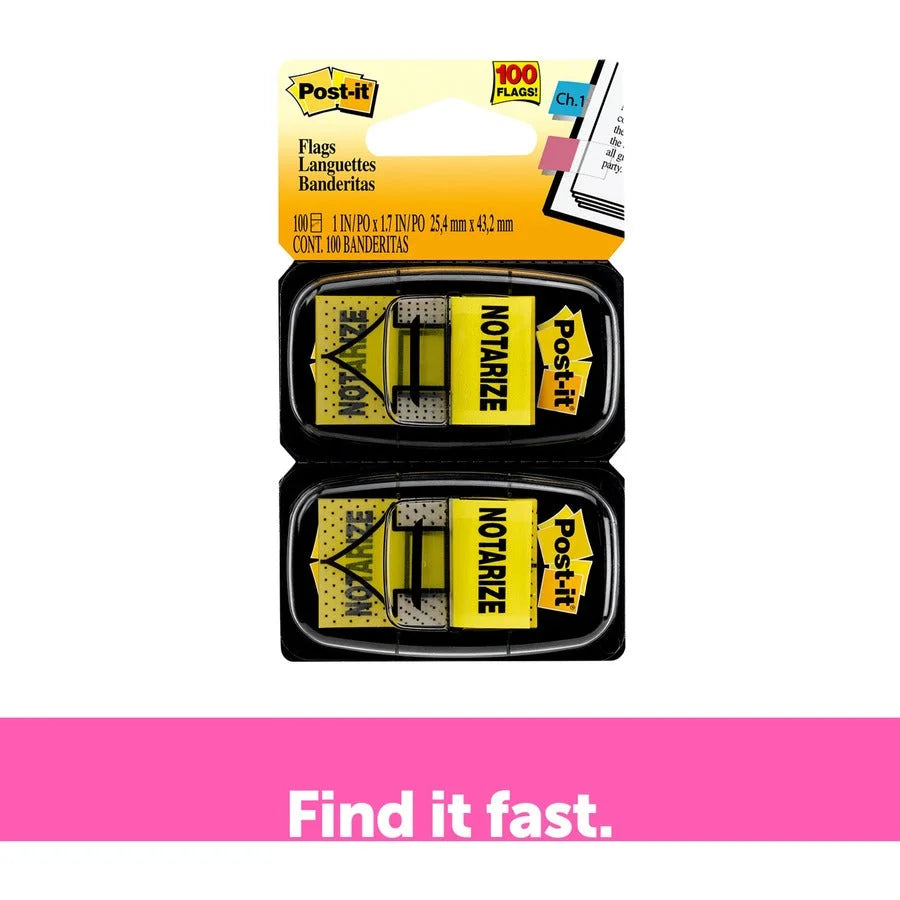 Post-it® Message Flags: 1’’ Arrow & Rectangle Flags Yellow - 100 Pack - Indexing