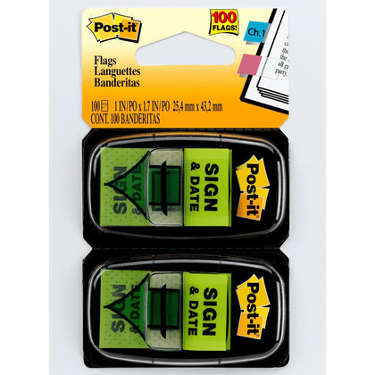 Post-it® Message Flags: 100 Green Arrow & Rectangle Flags - Indexing