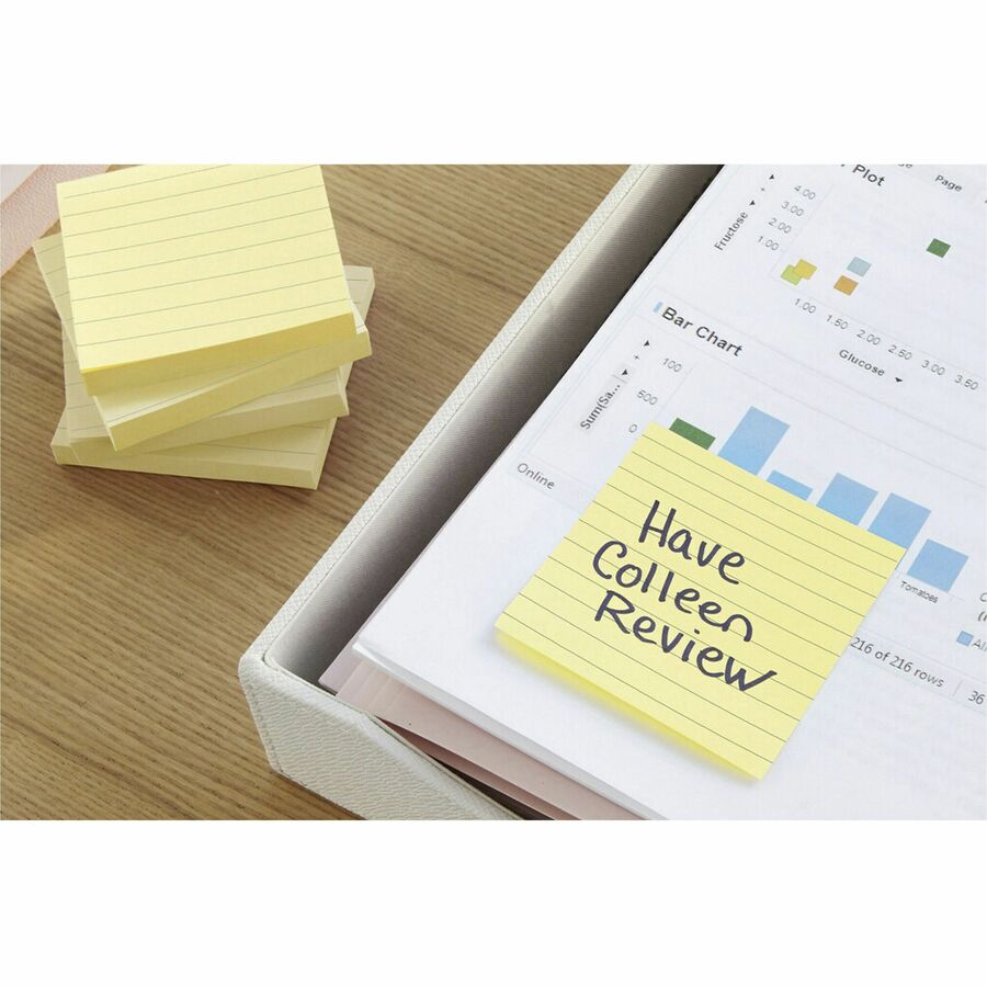 Post-it® Original Lined Notes, Canary Yellow, 3" x 5" , 100 Sheets/Pad, 12 Pads/PK - Right