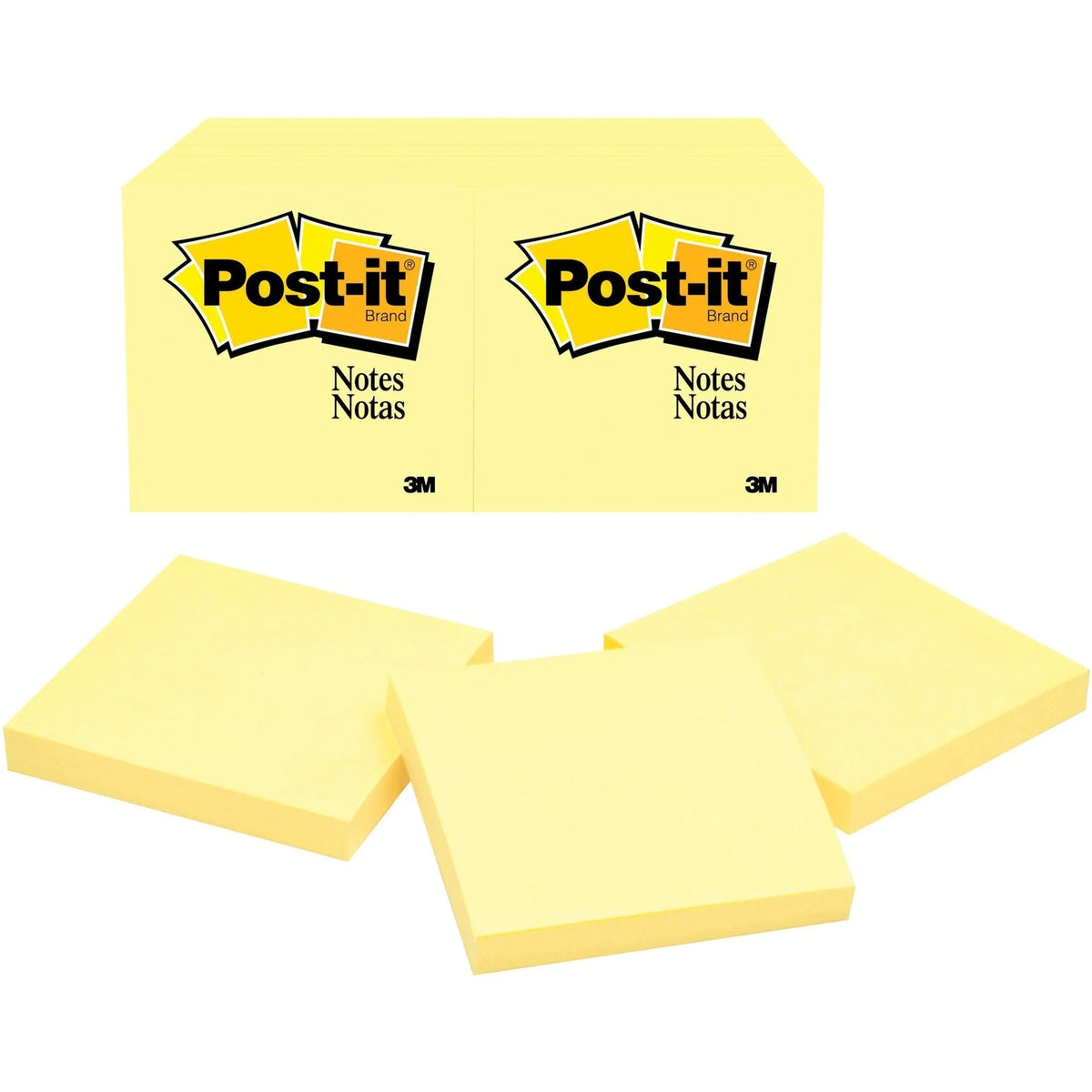 Post-it® Original Notepads: 3x3 Square Canary Yellow - 100 Sheets - 12/Pack - Adhesive Notes & Dispensers