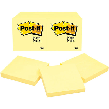 Post-it® Original Notepads: 3x3 Square Canary Yellow - 100 Sheets - 12/Pack - Adhesive Notes & Dispensers