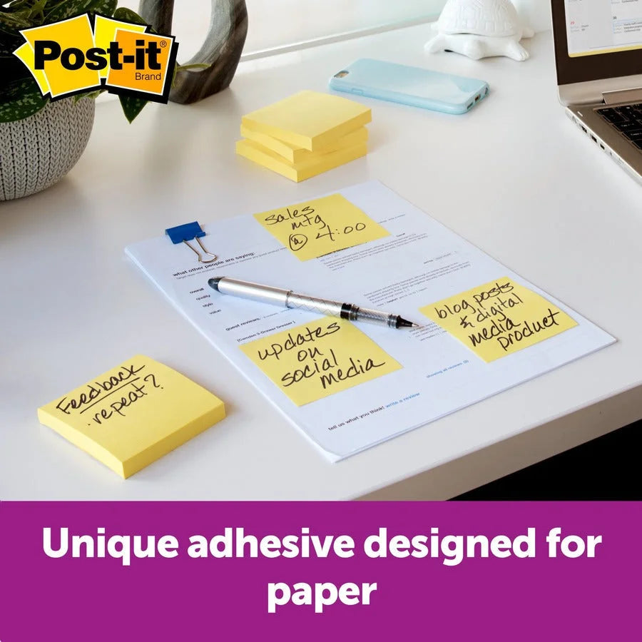Post-it® Original Notepads: 3x3 Square Canary Yellow - 100 Sheets - 12/Pack - Adhesive Notes & Dispensers