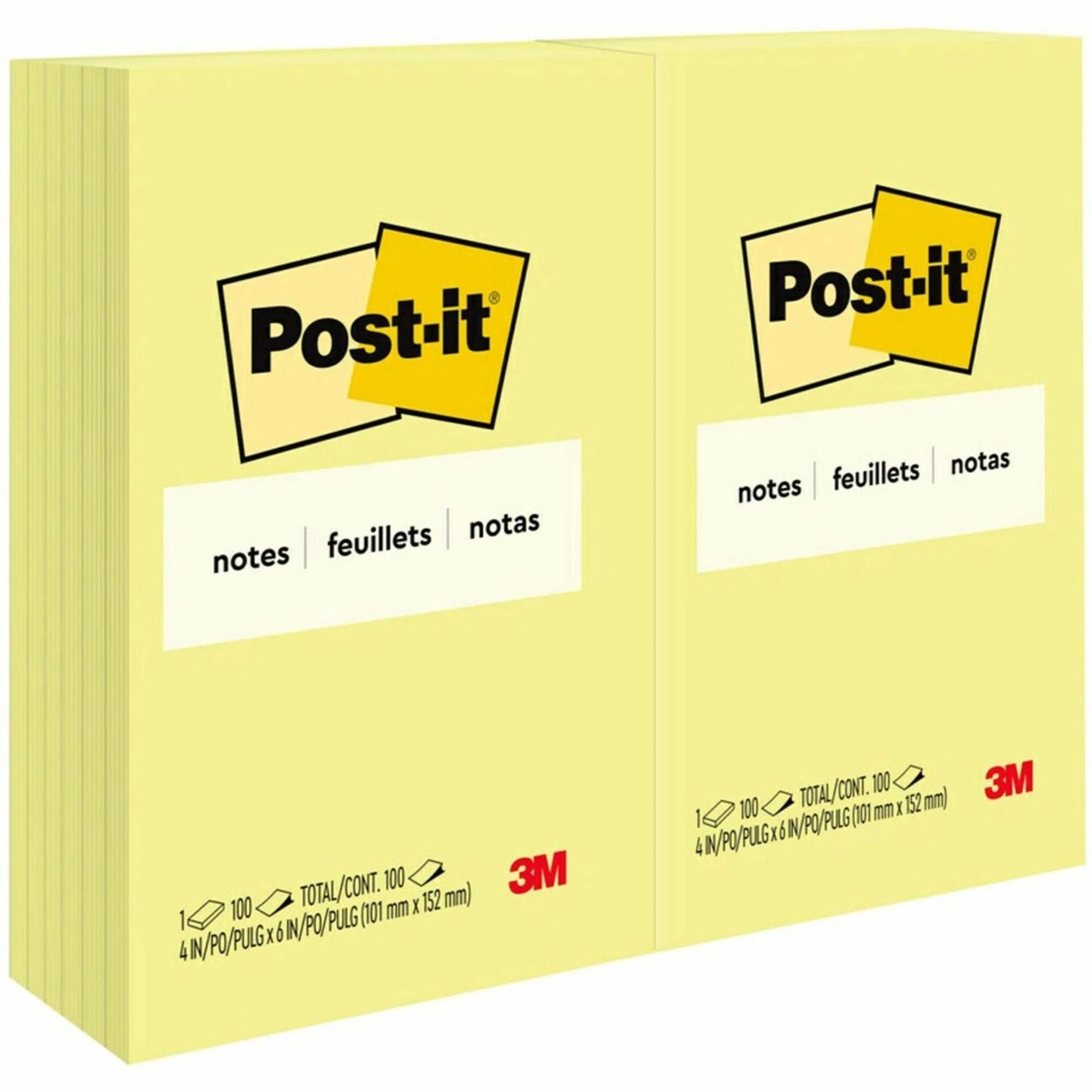 Post-it® Original Notepads: 4x6 Flag/Note 100 Sheets Canary Yellow - 12 Pack - Adhesive Notes & Dispensers