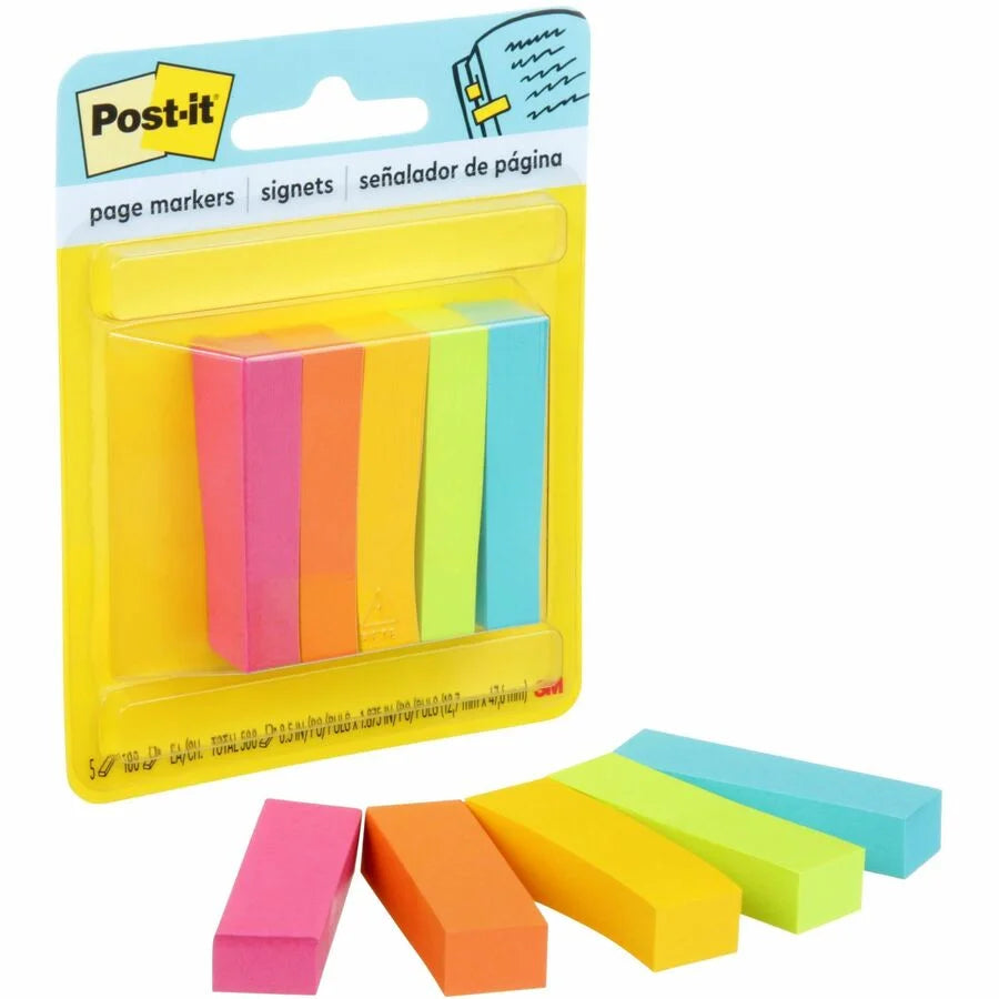 Post-it® Page Markers: 1/2’’ x 2’’ Rectangle Flags - Bright Assorted - 5 Pack - Index Accessories & Markers