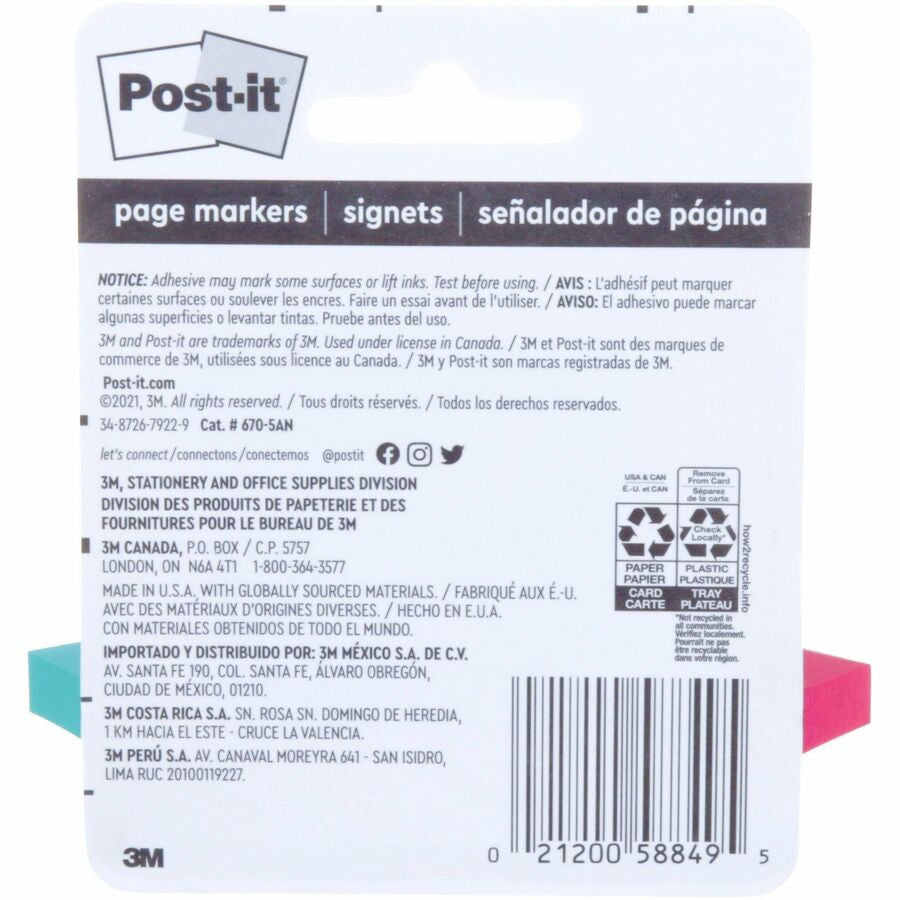 Post-it® Page Markers - 1/2’’ Flag/Note Width x 2’’ Length - Rectangle - 100 Sheets per Pad - Unruled - Index