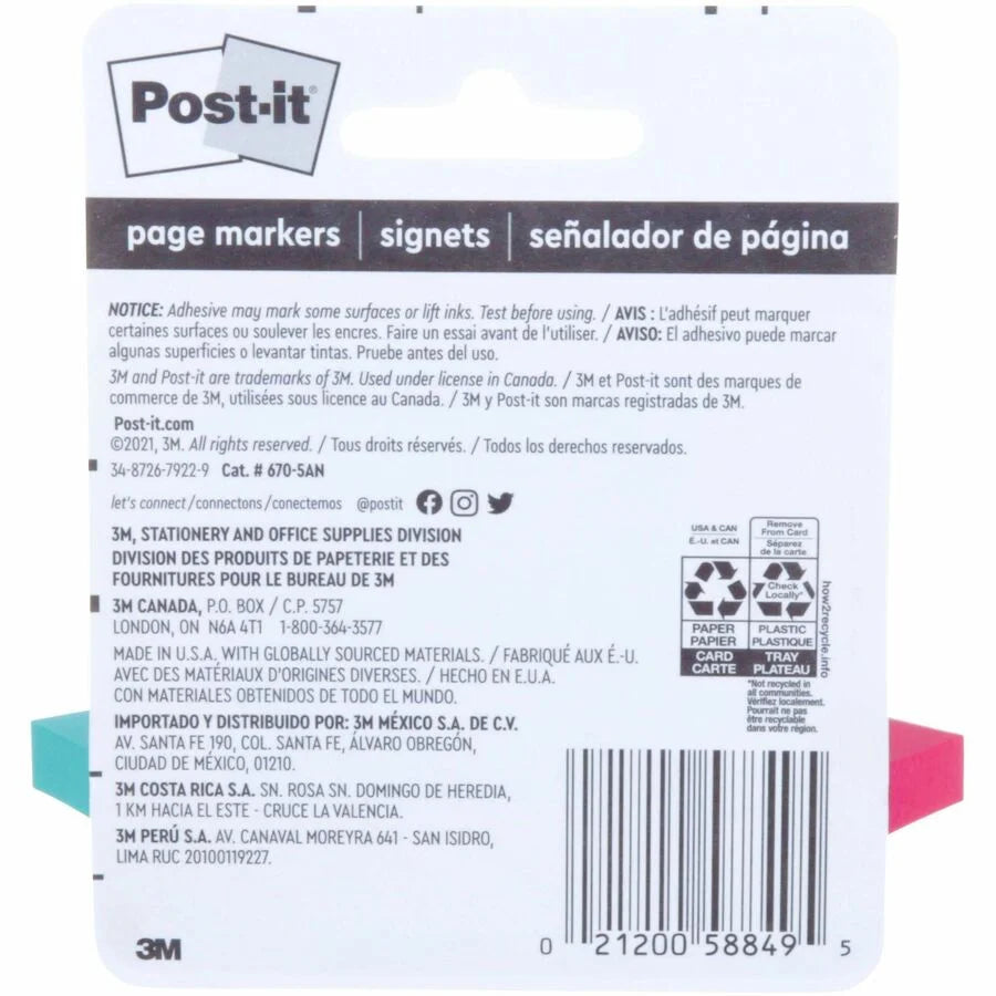 Post-it® Page Markers: 1/2’’ x 2’’ Rectangle Flags - Bright Assorted - 5 Pack - Index Accessories & Markers