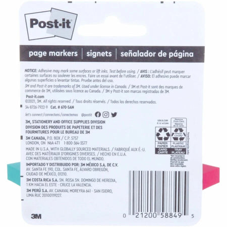 Post-it® Page Markers: 1/2’’ x 2’’ Rectangle Flags - Bright Assorted - 5 Pack - Index Accessories & Markers