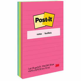 Post-it® Poptimistic Color Collection Lined Notes - 4x6 - 100 Sheets - Ruled - 3 Pack - Adhesive & Dispensers
