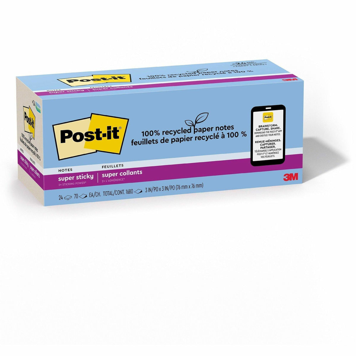 Post-it&reg; Recycled Super Sticky Notes - 2000