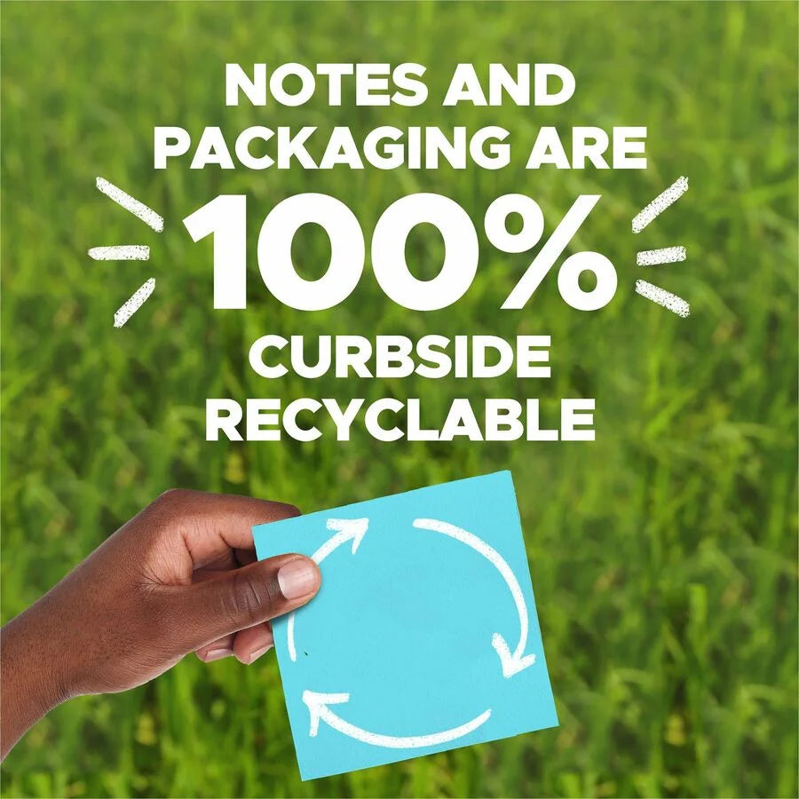 Post-it® Recycled Super Sticky Notes: Square Assorted Oasis 70 Sheets - 24 Pack - Adhesive Notes & Dispensers