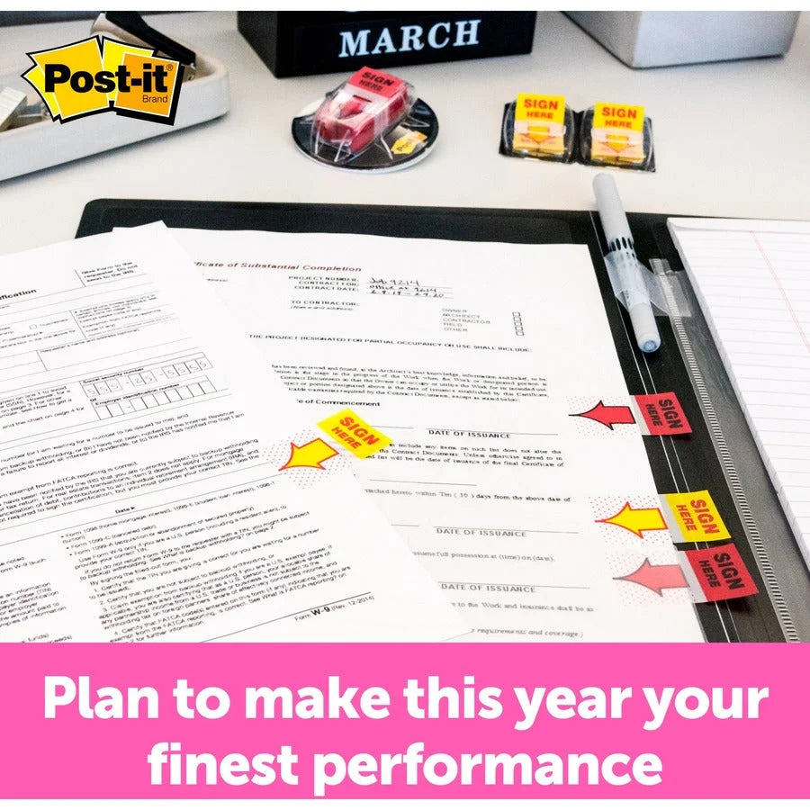 Post-it® Sign Here Flags Desk Grip Dispenser - 200 - Yellow - Indexing