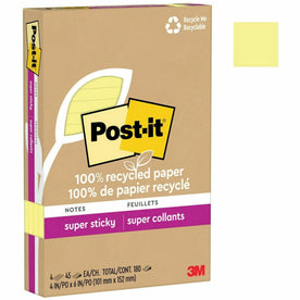 Post-it® Super Sticky 4x6’’ Adhesive Notes Canary Yellow Recycled - 4/Pack - & Dispensers