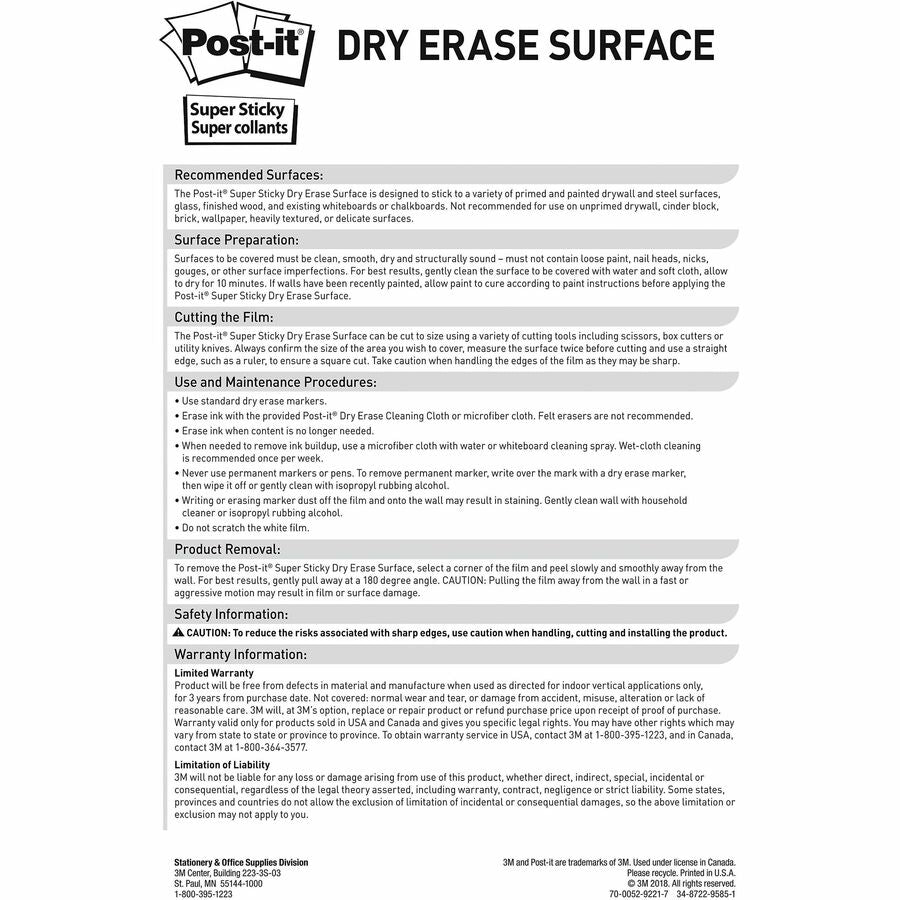 Post-it&reg; Super Sticky Dry-Erase Surface - Rear