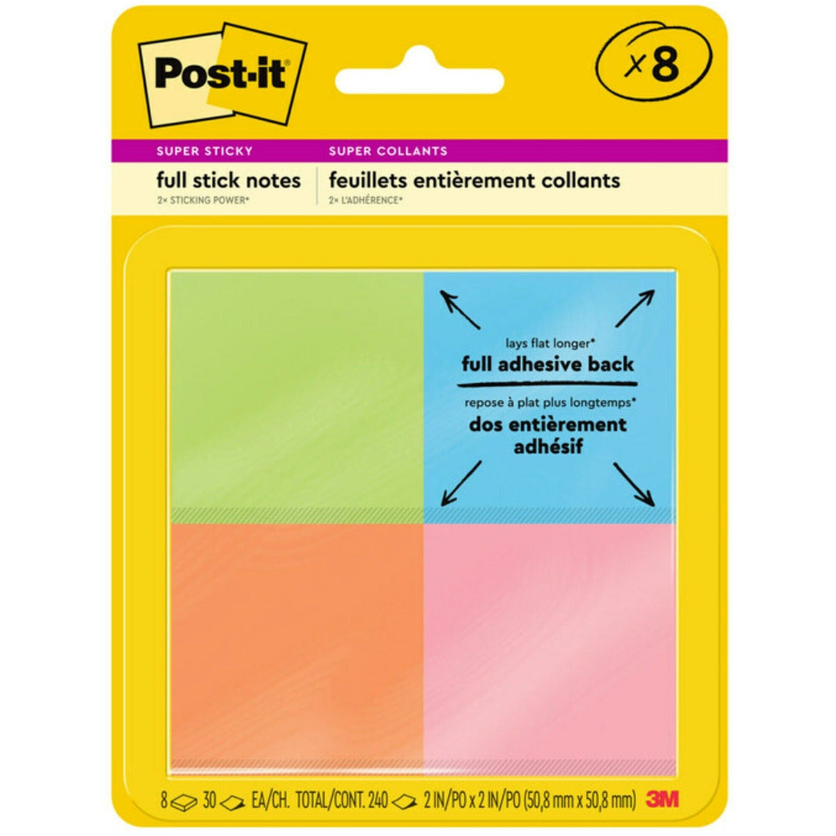 Post-it&reg; Super Sticky Full Adhesive Notes - Energy Boost Color Collection - 2000