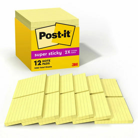 Post-it® Super Sticky Lined Notes Cabinet Pack - 12 Pads Canary Yellow - Adhesive & Dispensers