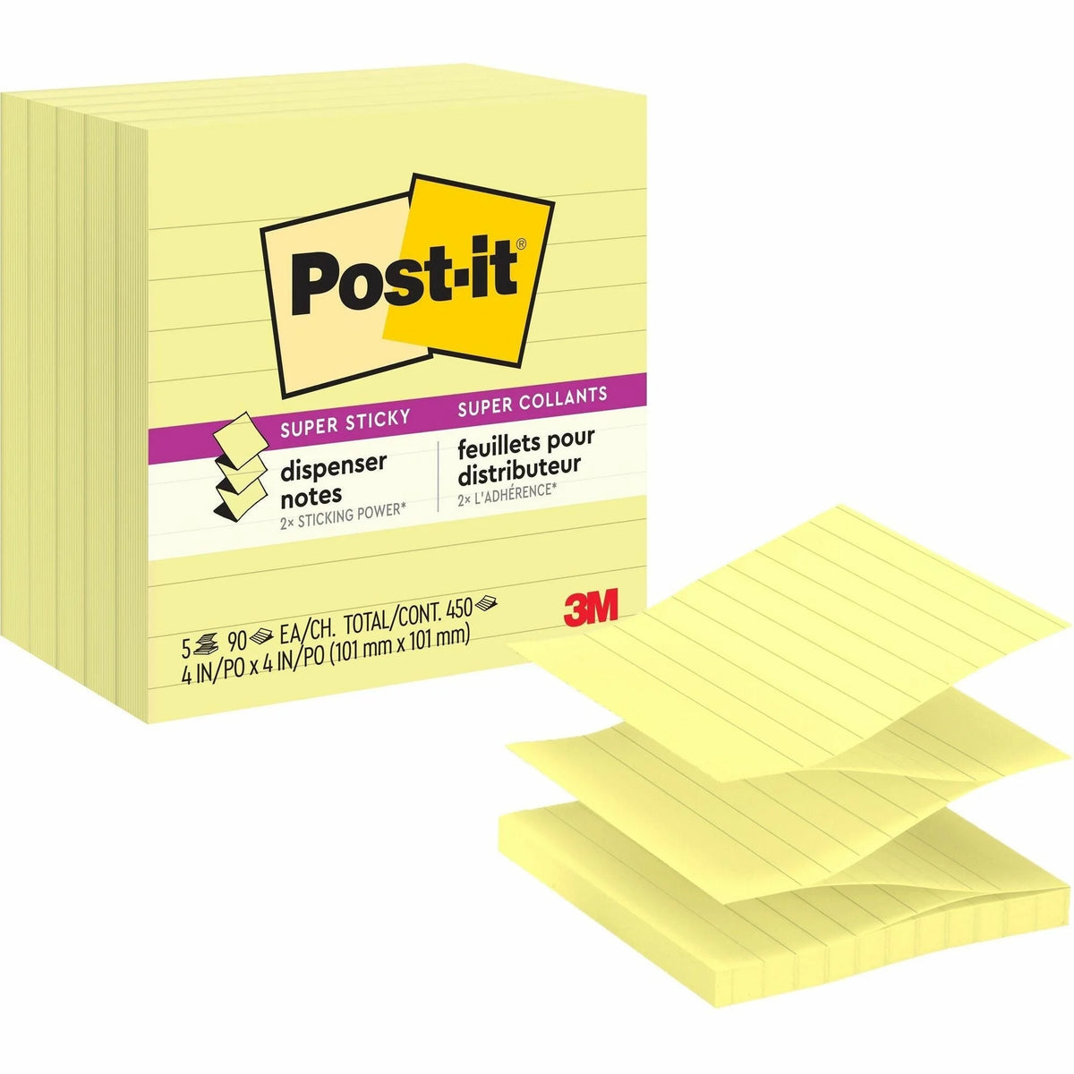 Post-it® Super Sticky Lined Notes Dispenser - 4x4 Square Canary Yellow - 5 Pack - Board & Easel Accessories