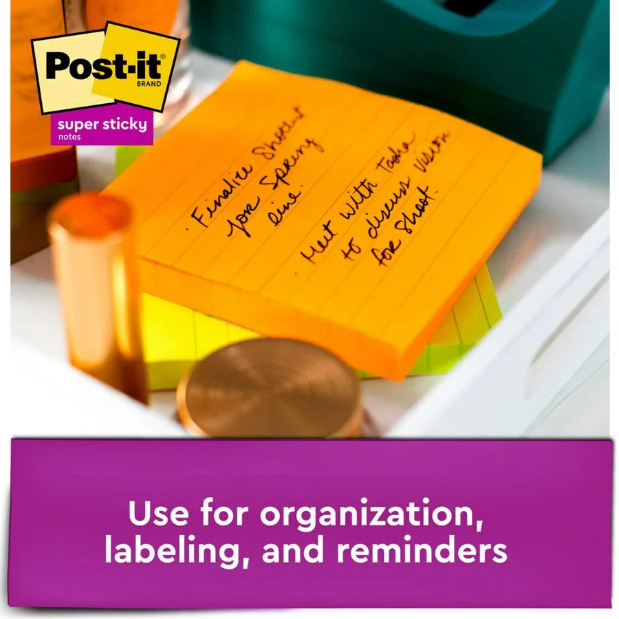 Post-it® Super Sticky Lined Notes - Energy Boost Collection - 540 Sheets - 4x4 - Ruled - 6 Pack - Adhesive & Dispensers