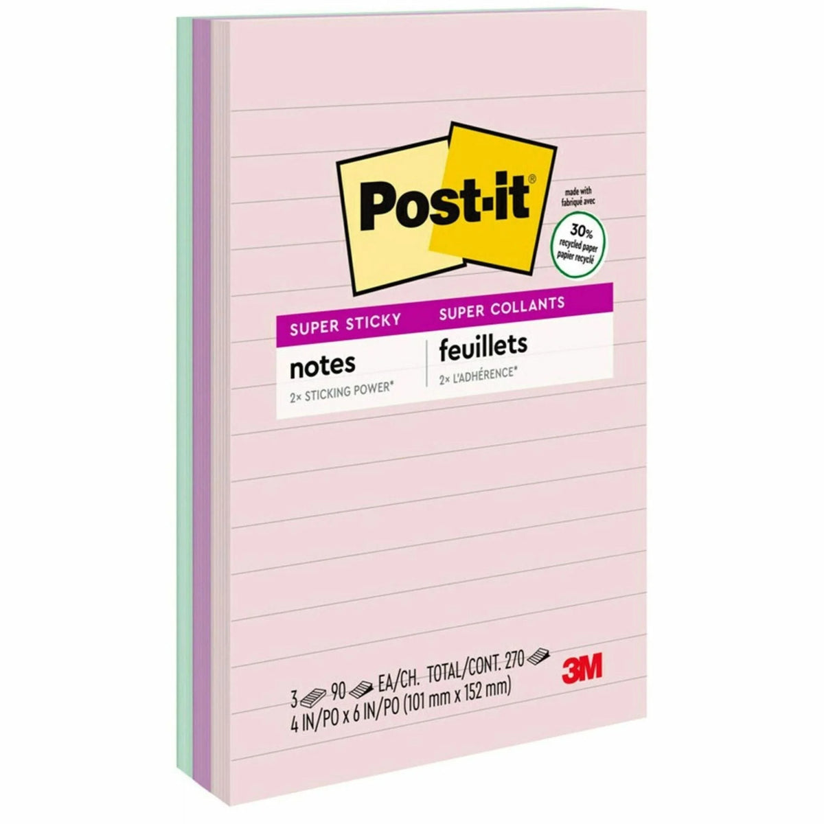 Post-it® Super Sticky Lined Recycled Notes - Wanderlust Pastels Collection - Board & Easel Accessories