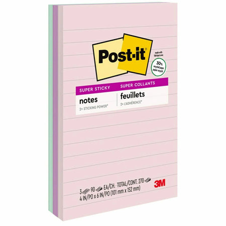 Post-it® Super Sticky Lined Recycled Notes - Wanderlust Pastels Collection - Board & Easel Accessories
