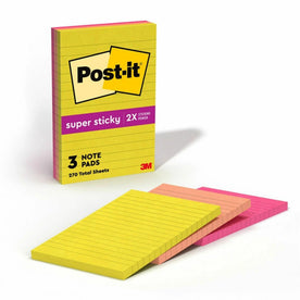 Post-it® Super Sticky Multi-Pack Notes - Summer Joy Colors - 4x6 - 90 Sheets - 3/Pack - Adhesive & Dispensers