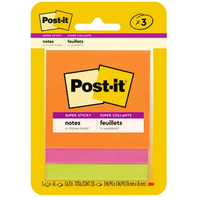 Post-it® Super Sticky Note Pads: Energy Boost Color Collection - 3’’ Square 45 Sheets - Vital Orange Tropical Pink