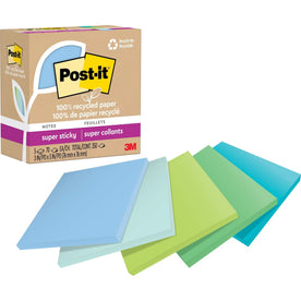 Post-it® Super Sticky Notes - 3x3 Square 70 Sheets - Assorted Oasis - Recycled - 5 Pack - Adhesive & Dispensers